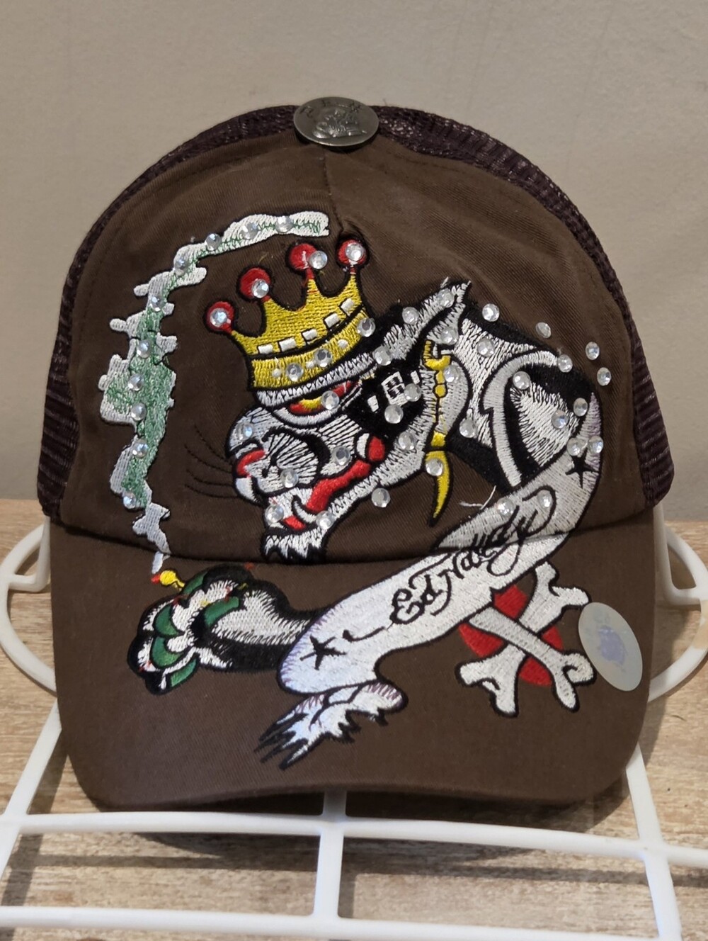 Y2K Don Ed Hardy Snapback Tiger King Trucker Hat Brown - OSFA